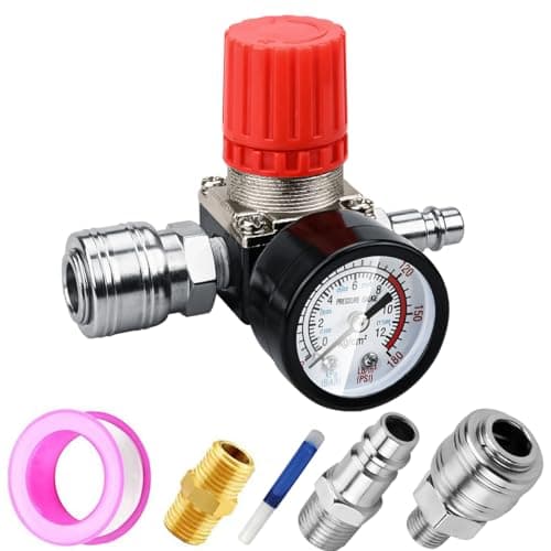 Preciva Reguladora de Presión 1/4" Válvula Reductor de Presion con Manómetro, Estándar de la UE Interruptor 175 Psi para Compresor de Aire
