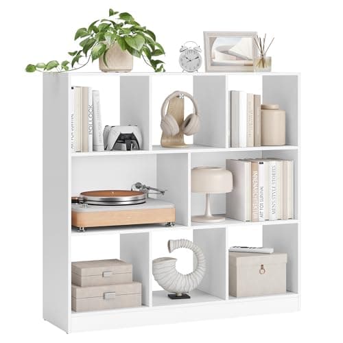 VASAGLE Librería, Estantería de Pie, con 8 Compartimentos Abiertos, Utilizable Horizontalmente, Lateralmente o Boca Abajo, 30 x 97,5 x 100 cm, para Sala de Estar, Oficina, Blanco LBC52WT