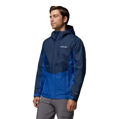 Columbia Pouring Adventure 3 Jacket, Chaqueta impermeable para la lluvia Hombre, Azul marino universitario, azul montaña, S