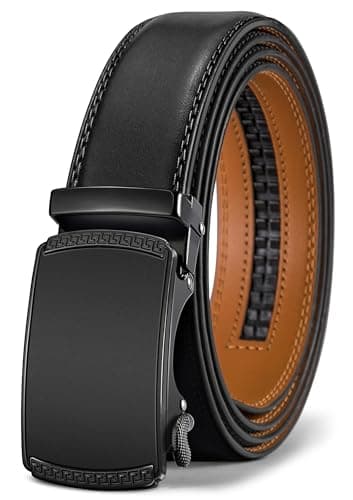 BULLIANT Cinturón Hombre Cuero Automática Cinturón De Hombre 35MM-Tamaño Ajustable(Negro,110cm/30-36" Cintura ajuste)