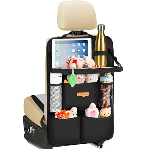 SURDOCA Organizador de coche para niños con mesa plegable y compartimento para tableta táctil, protector de respaldo impermeable, se adapta a la mayoría de los
