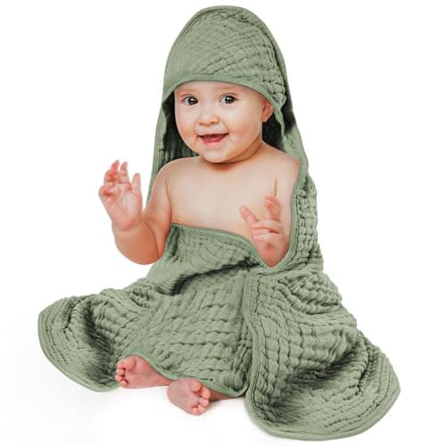 Aolso Toalla de Baño con Capucha para Bebé, 80x80cm Toalla Bebe, Albornoz de algodón para bebé, Suave y Absorbente, Toalla de Baño Bebe para 0-3 años, Regalos para Bebes Recién Nacidos(Verde)