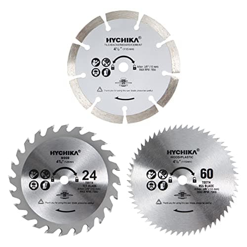 HYCHIKA Hojas de Sierra Circular de 115mm, Cuchilla de Sierra de 3 Hojas (24T TCT Hojas de Sierra, 60T HSS Hojas de Sierra ; Hojas de Diamante de Grano) Para Cortar Madera, Metal Blando, Azulejos