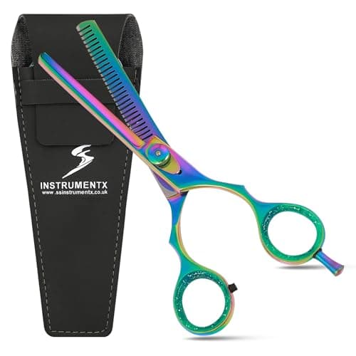 KATX Professional Tijeras Entresacar Peluqueria, Acero Inoxidable Tijeras Peluqueria para Entresacar y Cortar Cabello, Tijeras Cortar Pelo para Hombres, Mujeres y Niños (6.5"Multicolor)