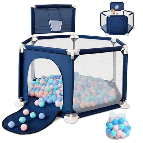 JUPPLIES Parque Infantil Bebe 127x127cm Hexagonal – Corralito Bebe con Malla Transpirable – Parque de Juegos Bebe con Puerta Lateral – Playpen Bebe - Parque con Canasta y Pelotas