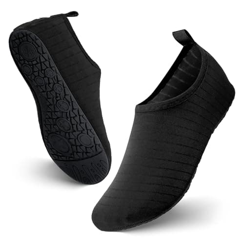 JOTO Escarpines Acuáticos de Secado Rápido para Hombre Mujer Niño, Calcetines Antideslizantes Tipo Descalzo para Playa, Natación, Buceo, Surf, Kayak – Negro 26,2 cm/42-43