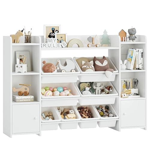 FOREHILL Mueble Almacenaje Juguetes 8 Cajas Extraíbles Librería Infantil Montessori, Estantería Infantil para Jugetes y Libros, Organizador Juguetes Infantil 138.8 x 94.3 x 29.6 cm Blanco