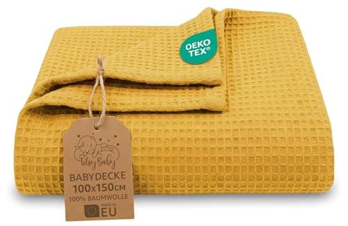 Totsy Baby Manta bebé algodón Waffle 100x150 cm - Plaid Tejido gofrado Nido de Abeja Suave mantita Ligera Transpirable arrullo sábana niño cobija Fina recién Nacido Certificado Oeko-Tex Toffee