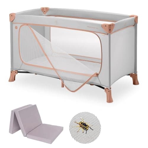 Hauck Set de Cuna de Viaje Bebe Dream n Play Plus con Colchón y Mosquitera, Parque Infantil Bebe desde el Nacimiento - Dusty Cork