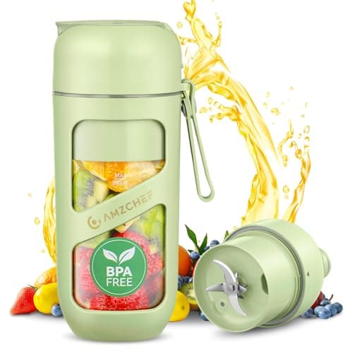 AMZCHEF Batidora de Vaso Portatil - Mini Batidora al Vacío para Batidos y Smoothies - Gran Poder de Corte con 10 Cuchillas - Licuadora Portatil para Deportes, Viajes, Senderismo (Tipo-C, Libre de BPA)