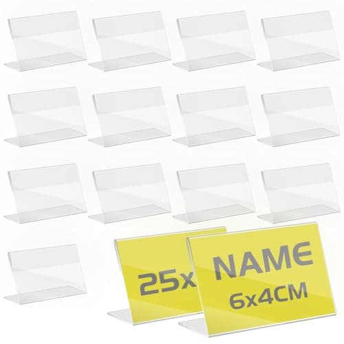 TAPKUA Expositor Metacrilato Transparente, Soporte de Escritorio, Porta Precio de Etiqueta para Oficinas Comercios Supermercados Restaurantes (25 Piezas - 6x4cm)