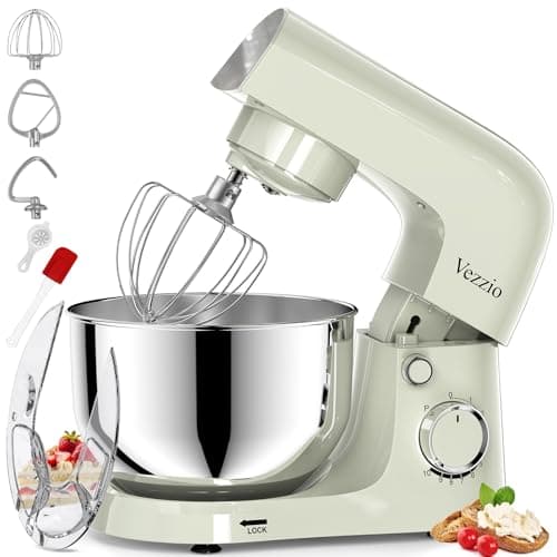 Vezzio Batidora Amasadora,1500W|4.5 L Amasadora de Pan Para Repostería,Bol de Acero inoxidable de Amasador,Batidor,Varillas y Protección Para Salpicaduras 10 Velocidades Repostería Profesional