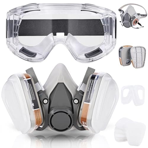 Faburo Respirador Mascarilla Pintura | Mascara de Proteccion Reutilizable para Proteger del Polvo, el Gas, la Pintura, los Vapores Orgánicos, Bricolaje y Herramientas, Gafas y Filtro de Carbon Activo