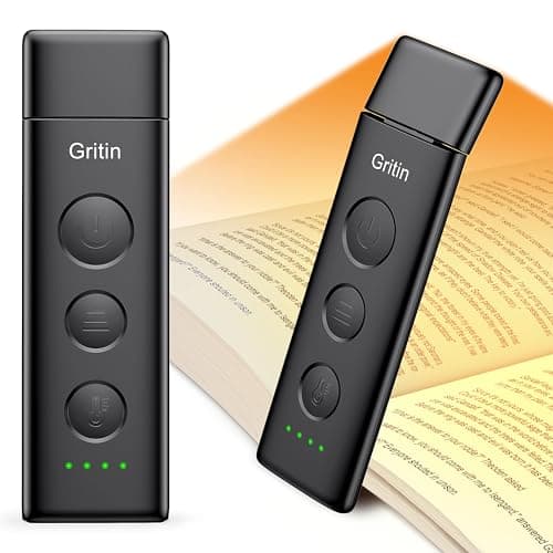Gritin Luz de Lectura, Lámpara de Lectura Recargable con Pinzas, 3 Colores de Protección Ocular & 5 Brillos Continuamente Ajustables - Luz Libro de Ángulo Ajustable, Regalo Amantes para Leer