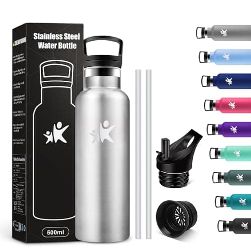 KollyKolla Botella Agua Acero Inoxidable 500ml, Cantimplora Termo con Doble Aislamiento, Botella Termica con Pajita, sin BPA, Termo Reutilizable para Oficina, Camping, Niños, Fitness, Niños, Yoga
