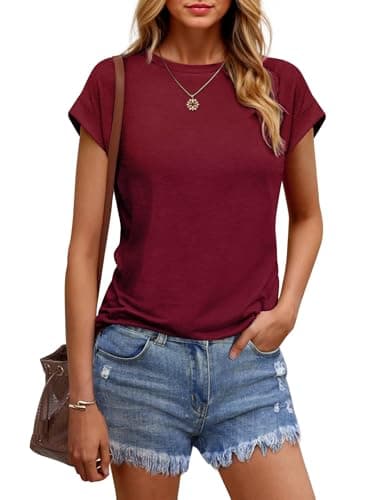 Wayleb Camisetas Manga Corta Mujer Verano Cuello Redondo T-Shirt Elegantes Casual Sólido Básica Top