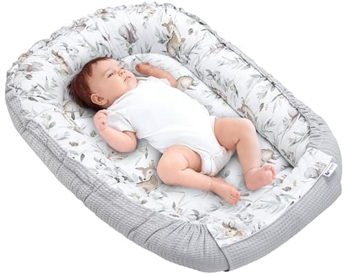 Medi Partners Nido Bebe Recien Nacido Reductor de Cuna - 100x60x15 Portátil o de Viaje de Colecho anticolicos Bilateral Bebés 100% Algodón Gofre (Ciervo en Hojas con Gris Gofre)