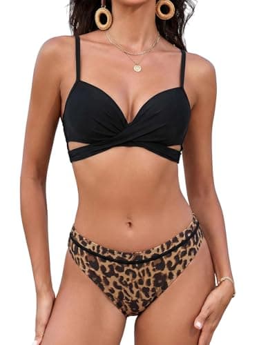 CUPSHE Conjunto de bikini para mujer con sujeción, parte superior cruzada, traje de baño de dos piezas, M