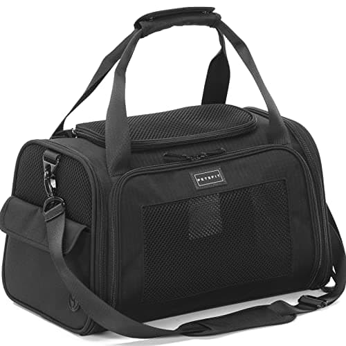 Petsfit Trasportines Perro Pequeño, Transportin Perro Avion Plegable con Correa para el Hombro Ajustable, Bolsa de Viaje Perro, con Colchonetas, S/Negro