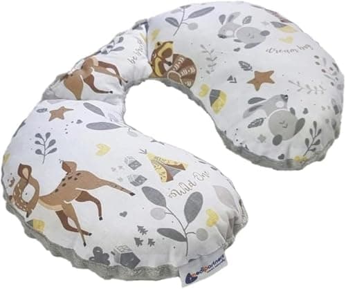 Medi Partners Almohada Cervical Coche Bebe cojin cuello niños cojín viaje - 100% Algodón/Minky Avion Neck Travel Pillow Almohadilla Cervicales Nino (Ciervo con Minky gris)