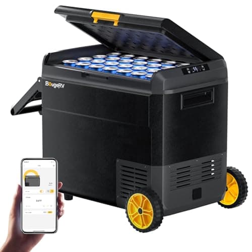 BougeRV CRS Nevera Compresor Portátil 60L con Asa y Ruedas Nevera Coche 12V 24V 220V APP Control Cesta Integrada Congelador o Refrigerador Resistente al Agua IPX4 Camping Viaje Barco Camión -20°C