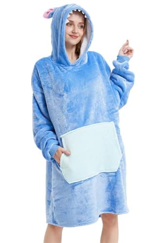 LATH.PIN Panda Manta-sudadera de gran tamaño con capucha de franela, unisex, azul, S