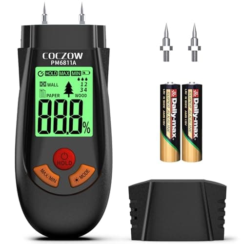 Medidor de Humedad, Medidor de Humedad Pared, Adecuado Para la Determinación Rápida del Contenido de Humedad de Madera, Papel, Pladur, Hormigón y Construcción, Higrometro con Batería y Pantalla LCD