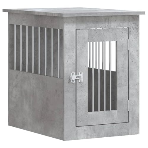 vidaXL Jaula para Perros, Perrera con Ventilación Cerradura, Caseta Refugio para Mascotas, Mesita Auxiliar, Madera de Ingeniería Gris Hormigón