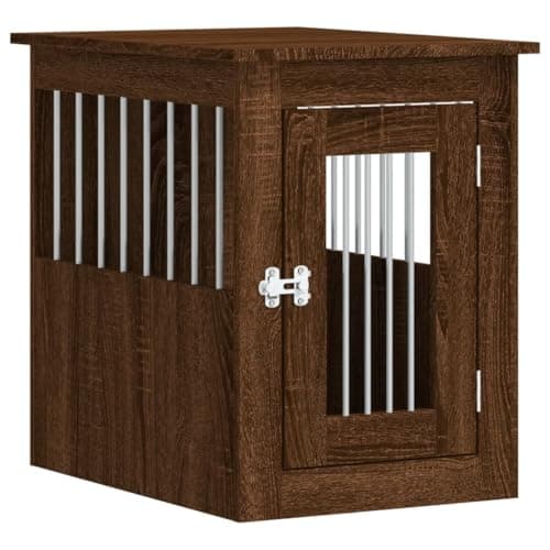 vidaXL Jaula para Perros, Perrera con Ventilación Cerradura, Caseta Refugio para Mascotas, Mesita Auxiliar, Madera de Ingeniería Roble Marrón