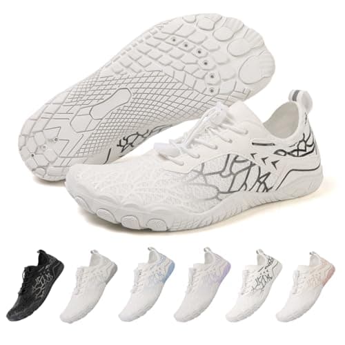 ZEPYFXIT Zapatos de Agua Mujer Hombre Secado Rápido Calzado Descalzos Ligeras Flexibles Barefoot Zapatillas de Deportes Transpirable Piscina Playa(Blanco Negro,36 EU)