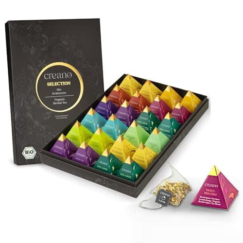 Creano Set de Regalo de Té Bio Organic Herbal Tea Infusión de Hierbas con 12 Bolsitas Piramidales en 9 Variedades Surtidas Sin Cafeína *
