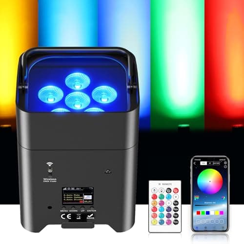 PUZILOZA 108W par led foco batería recargables, RGBWA+UV 16.7 millones colores luce discoteca con Mando a distancia/APP/DM/IR/2.4GHz Iluminación de escenario para fiesta DJ Bar Boda Cumpleaños
