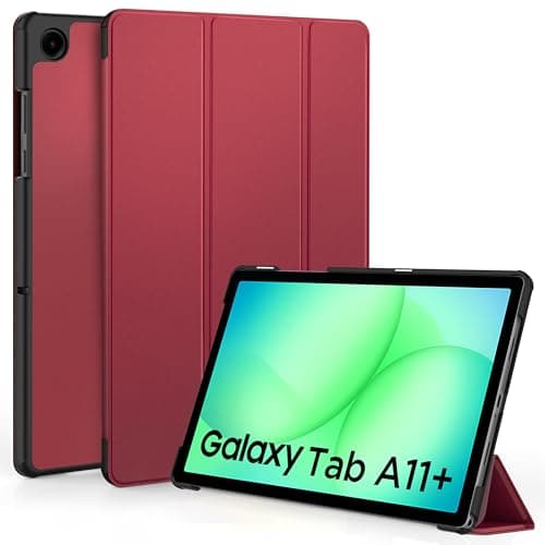 EasyAcc Funda Compatible con Samsung Galaxy Tab A11+/ A11 Plus 11 Pulgadas 2025 SM-X236B/SM-X230– Ultra Slim PU Protectora Carcasa con Función de Soporte función Atril, Rojo Vino