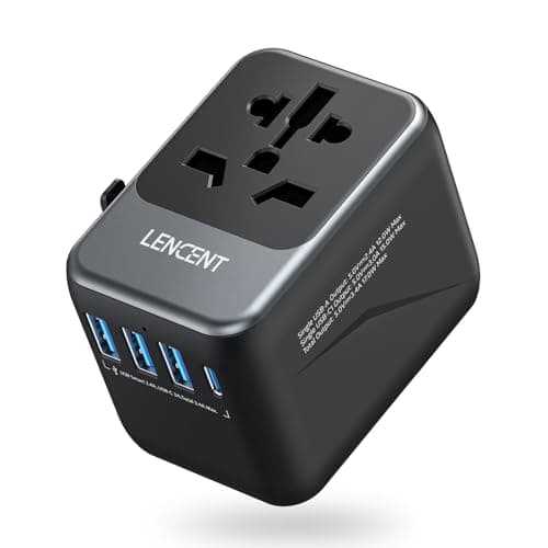 LENCENT Adaptador Viaje Universal, Cargador Internacional con 3 Puertos USB y 1 Tipo-C para Móvil, Portátil, Adaptador Enchufe Viaje para Más de 200 Países (USA, UK EU AUS),Tipo A/C/G/I, Gris