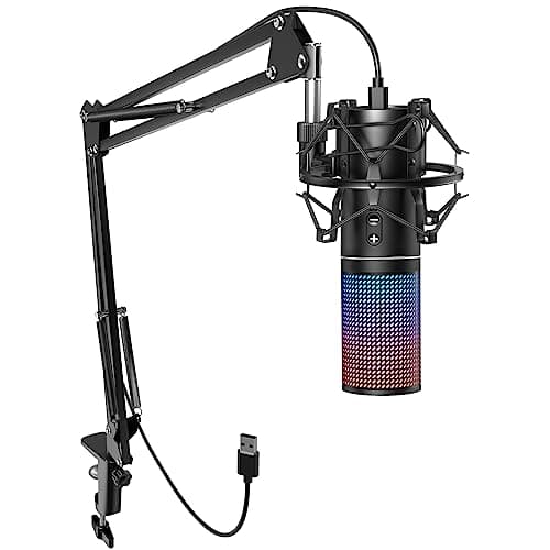 TONOR PC Micrófono Gaming, USB Condensador Microfono Kit Cardioide con Brazo Soporte para Podcasting, Streaming, Youtube, Twitch, Studio, Grabación, Música, Juego, RGB, 200cm, Q9 Nuevo