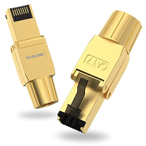 VCELINK 4 conectores RJ45 sin herramientas Cat 7 Cat6a, conector de red POE++, conector Cat 7, 10 Gbps, 600 MHz, apantallado, conector LAN con conector LSA para cable de instalación, dorado, 4