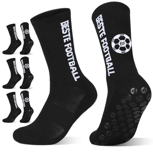 BESTE FOOTBALL Grip Socken Fußball,3 Paar Fußballsocken 35-38 39-42 43-46, Anti Rutsch Football Socks für Kinder Herren Damen,atmungsaktiv rutschfeste Fußball Sportsocken für Soccer Basketball, Negro