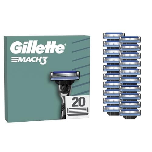 Gillette Mach3 Base Pack de 20 Recambios Para Maquinillas De Afeitar Para Hombre, Cuchillas de Afeitar Con 3 Hojas y Banda Lubricante, Compatible Con Todos Los Mangos Mach3