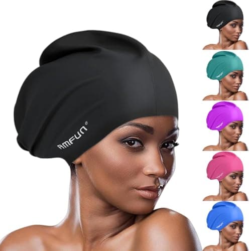 AMFUN 1PCS Gorro Piscina, Gorros de Piscina Impermeables Adultos Gorro Natación Mujer y Hombre, Gorro Natación Pelo Largo y Dreadlocks, Gorro de Baño Silicona Extra Grande