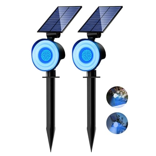 nipify 2 Piezas Luces Solares LED Exterior Jardin, [53 LED/3 Modos] Focos Led Exterior Solares Potente, Impermeable Luz Solar Jardin para Caminos, Patio, Terraza (Azul)
