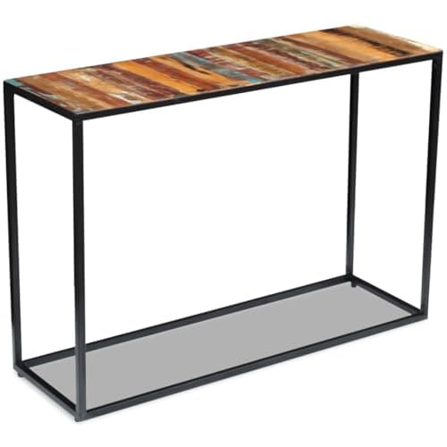 vidaXL Mesa Consola de Madera Maciza Reciclada 110x35x76cm Auxiliar Marco Acero