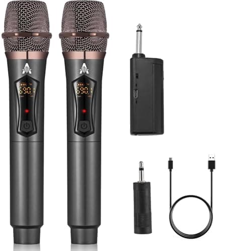ALPOWL Microfono Inalambrico, Microfono Karaoke con Modulo de Conversión de Impulso DC - DC, para Uso de Voltaje Estable, Micrófono Dinámico con Receptor de Carga de Amplificador de Voz