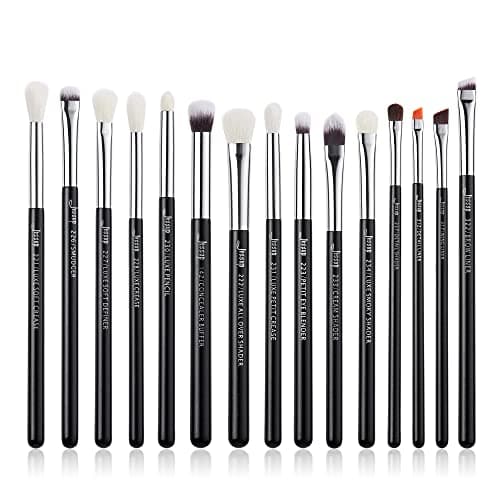 Jessup Juego de Brochas de Maquillaje 15 piezas Pinceles Sombra Ojos Profesional Negro Sintético Natural Pinceles para Delineador Cejas Corrector Mezclar Ojos T177