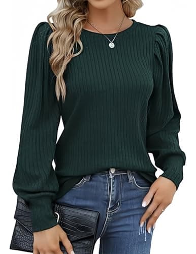Hotouch Jersey de Mujeres Otoño Manga Larga Cuello Redondo Tops Blusa Elegant Casual Verde XL