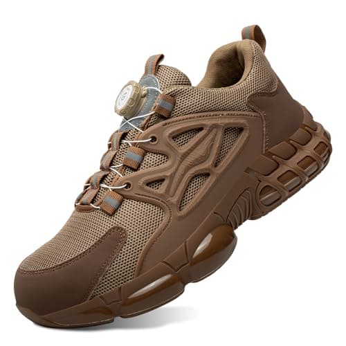 Zapatos de Seguridad para Hombre Mujer Zapatillas Ligeros Calzado Trabajo Comodo Antideslizante con Puntera de Acero Brown 36 EU