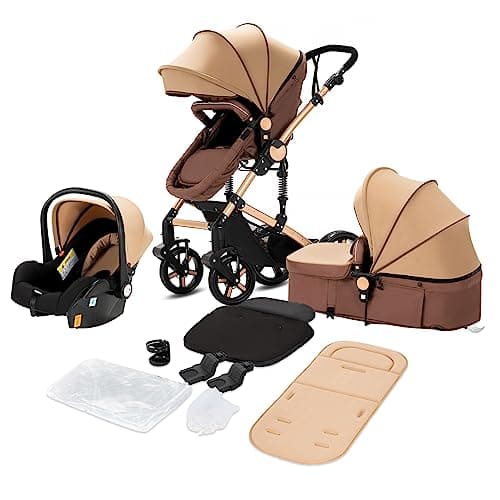 Magic ZC Carrito Bebe 3 en 1, Carro 3 Piezas con Diseño Portátil Plegable de Un Clic, Cochecito Tres Piezas con Empuje Reversible de Dos Vías, Carricoche Bebe con Accesorios (588 Khaki)