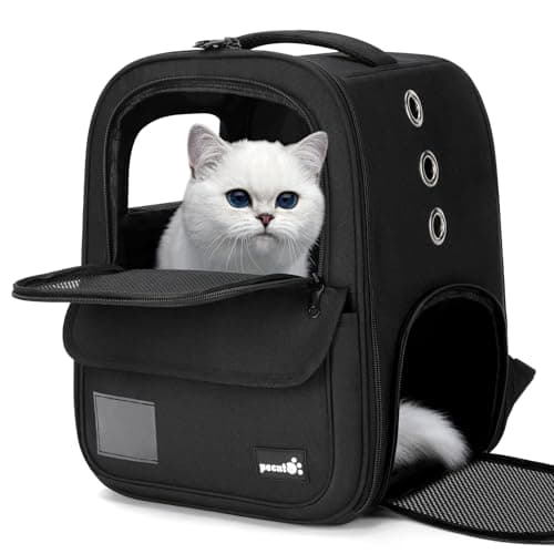 Pecute Mochila Transportadora para Gatos Negro - Trasportines para Perro Pequeño - Mochila Bolsa portátil y Plegable para Pequeñas Mascotas de Viaje - Transporte Cómodo y Seguro hasta 6 kg