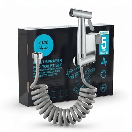 CHILL HOUSE Grifo Bidet Para WC en Acero Inox AISI 304 - Ducha Higienica Para WC con Manguera Bidet 1.5m y conexión de 1/2". Incluye Soporte de Montaje Pared (NO INCLUYE LLAVE DE ANGULO)