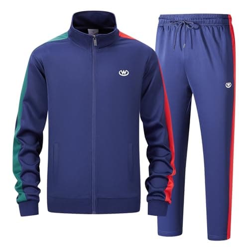 ANOTWENER Conjuntos de chándale para hombre, conjuntos deportivos casuales de manga larga con cremallera completa, chaqueta y pantalones de chándal, conjunto deportivo para correr, M