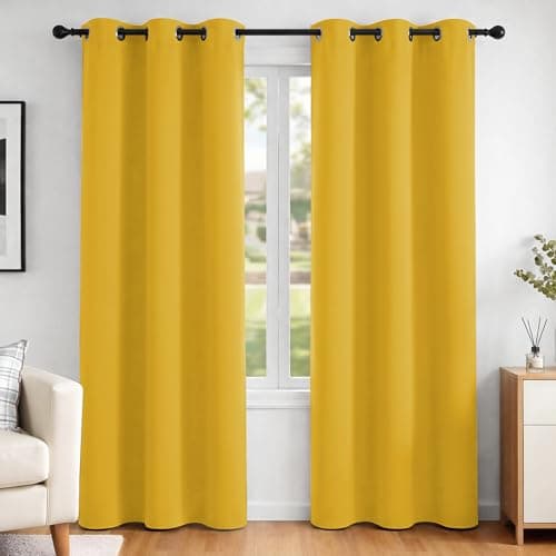 Deconovo Cortinas Opacas para Interiores, 2 Piezas, 107 cm de Alto, Cortinas Modernas térmicas para el salón, con ollados, 107 x 214 cm (Ancho x Alto), Amarillo